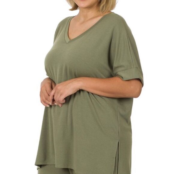 - Plus size cute‎ short T-shirt set Cream - Picture 7 of 11